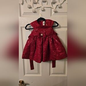 Baby Girl Rare Editions Red Jacquard Floral Dress Size 12M
